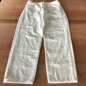 Uniqlo Relaxed Tapered Jeans Women 25 White Mid Rise Kaihara Fabric Stretch